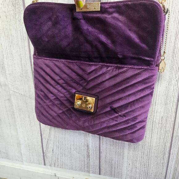 Big Buddha Quilted Purple Velvet Studded Crossbody Purse - Picture 10 of 13